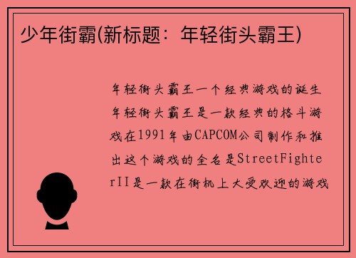 少年街霸(新标题：年轻街头霸王)